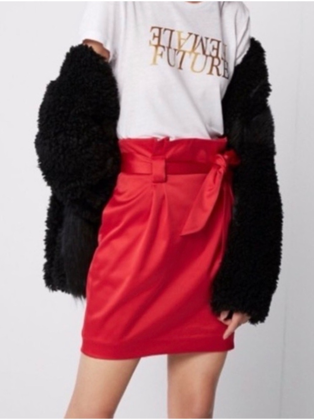 Express Red High-Waist Tie-Belt Mini Skirt